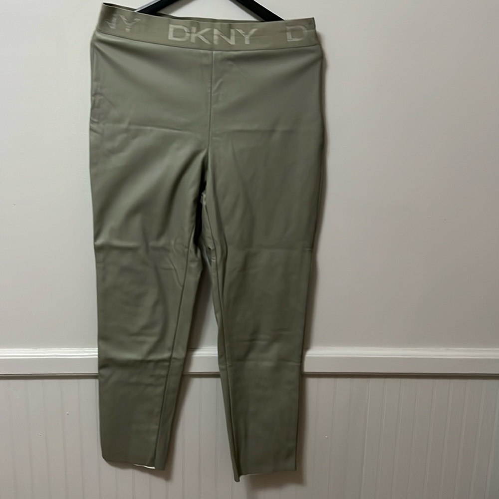 DKNY fake leather pants olive color